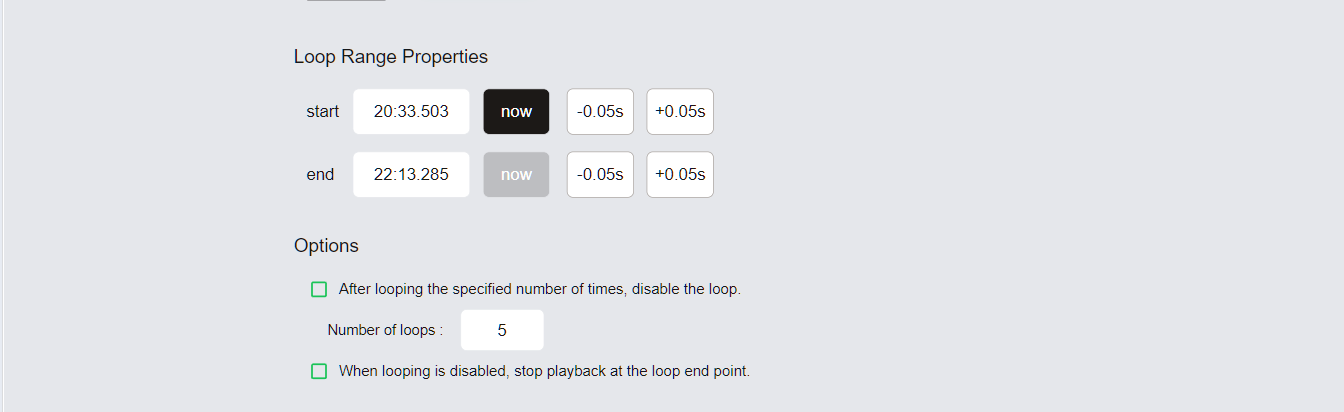 Use now buttons and ±0.05s buttons in Loop Range Properties to fine-tune A and B points